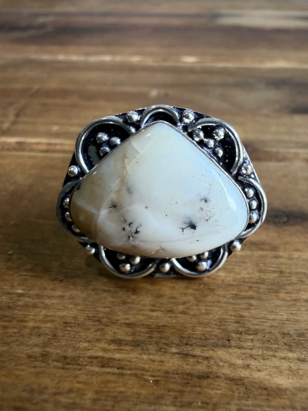 Dendritic Agate Gemstone Ring Size 8 Silver Jewelry 925 Plated Vintage Style